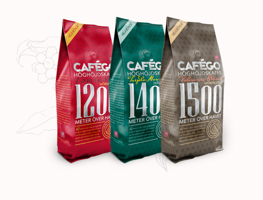 Hela bönor höghöjdskaffe, Cafégo 3-pack