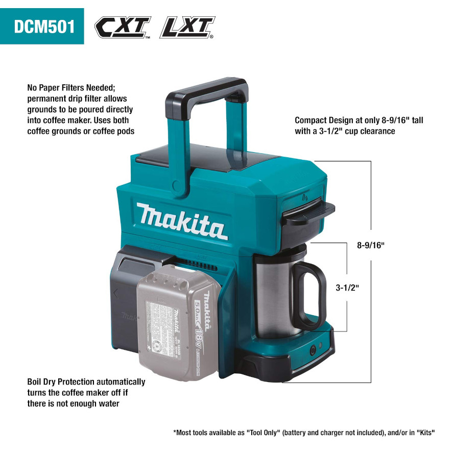 Makita DCM501Z batteridriven kaffebryggare, 18 V